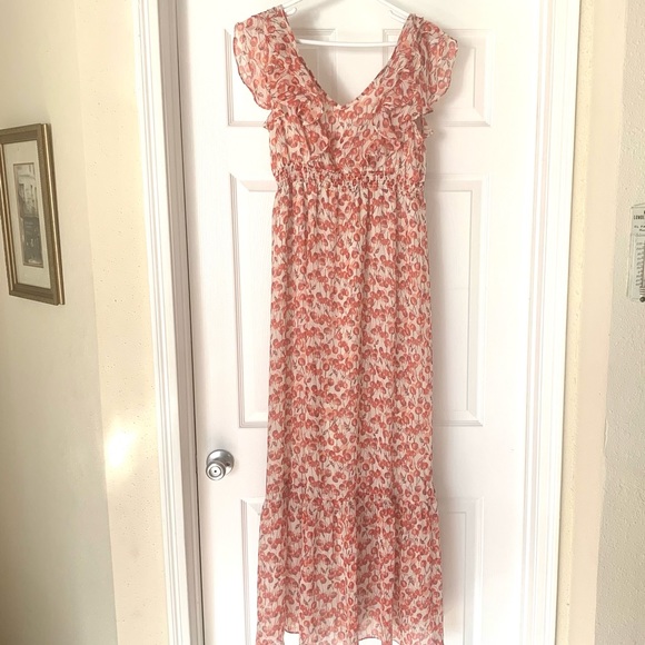 LC Lauren Conrad Cherry Print Maxi Dress Ruffle Trim 8 - Picture 3 of 9
